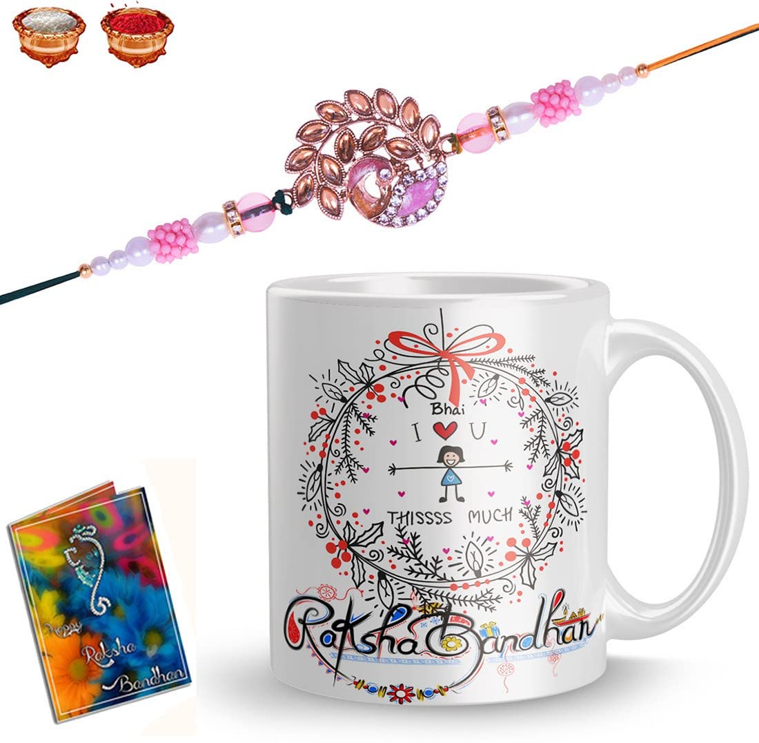 PLAKASHA CREATIONSFestival Rakhi With Printed Rakhi Coffee Mug Gift (Set of 1 RakhI & 1 Printed Mug)-R-106-SC