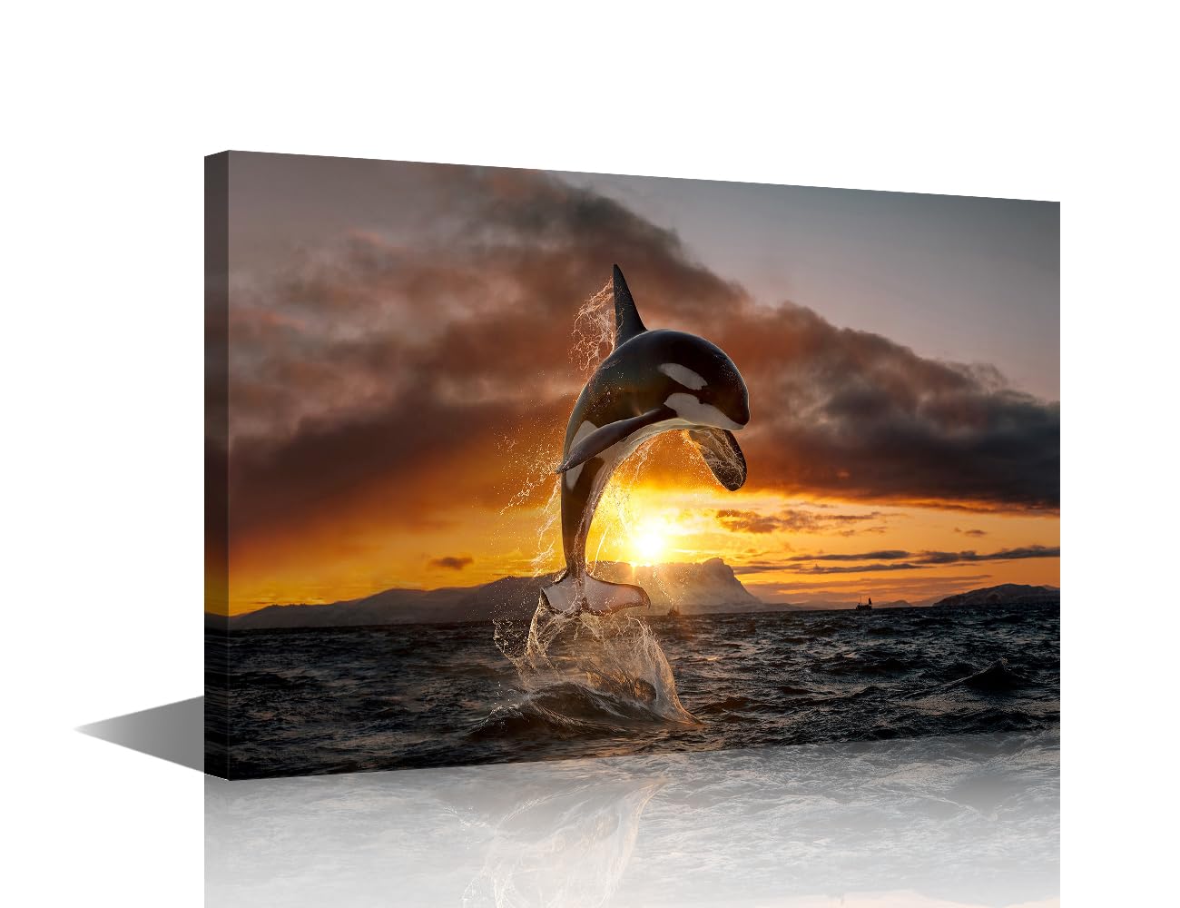 TISHIRON TUMOVO 1Pieces Marine Organism Canvas Prints Dolphin Wall Art Modern Home Decor Natural Landscapes Poster Living Room Bedroom Decoration Artwork Painting Framed Ready to Hang 18x12in โ image 1