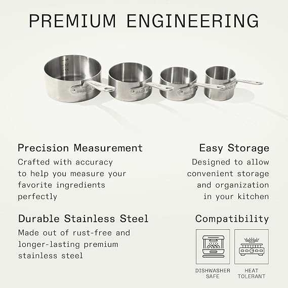 Made In Cookware - Measuring Cup Set - Stainless Steel - Stackable - Dishwasher Safe