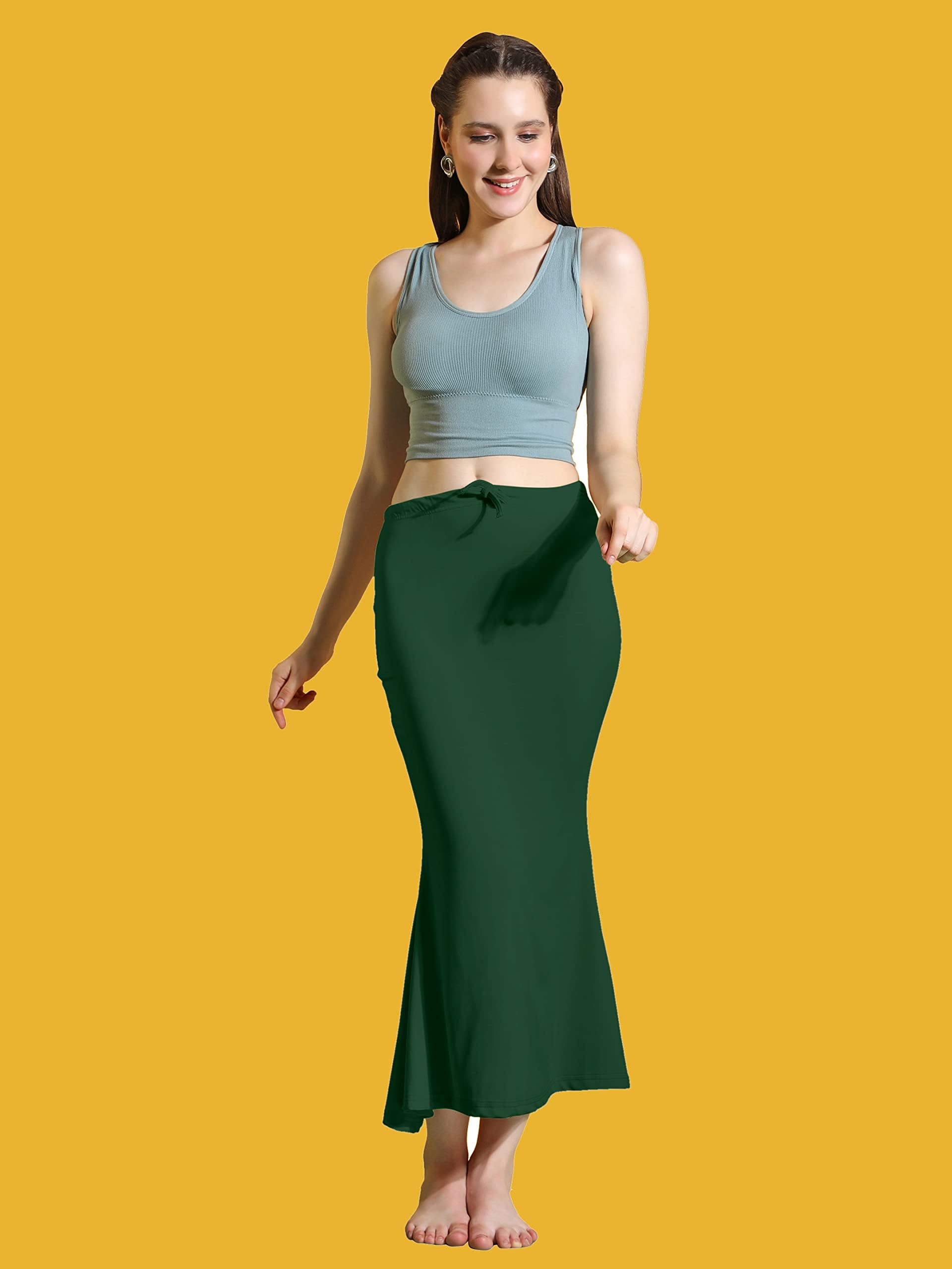 Amazon Brand - Anarva Lycra Saree Shapewear Petticoat for Women, Cotton Blended,Petticoat,Skirts for Women,Shape Wear Dress for Saree(Fish-Shapewear-Bottle-Green-l) - Image 3 thumbnail