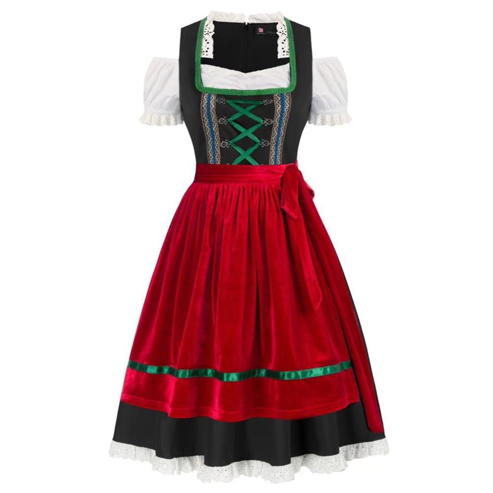 Tradizionale Dirndl Midi della Collezione Costume Tradizionale Tedesco 3 pezzi Oktoberfest Trachtenmode Midi Dirndl hellgrün monocromatico Look mit Knopfleist INKL. Dirndlschürze