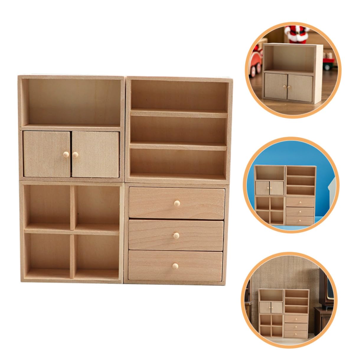 Muebles Miniatura de Madera para Casa de Muñecas 4 Piezas Beige