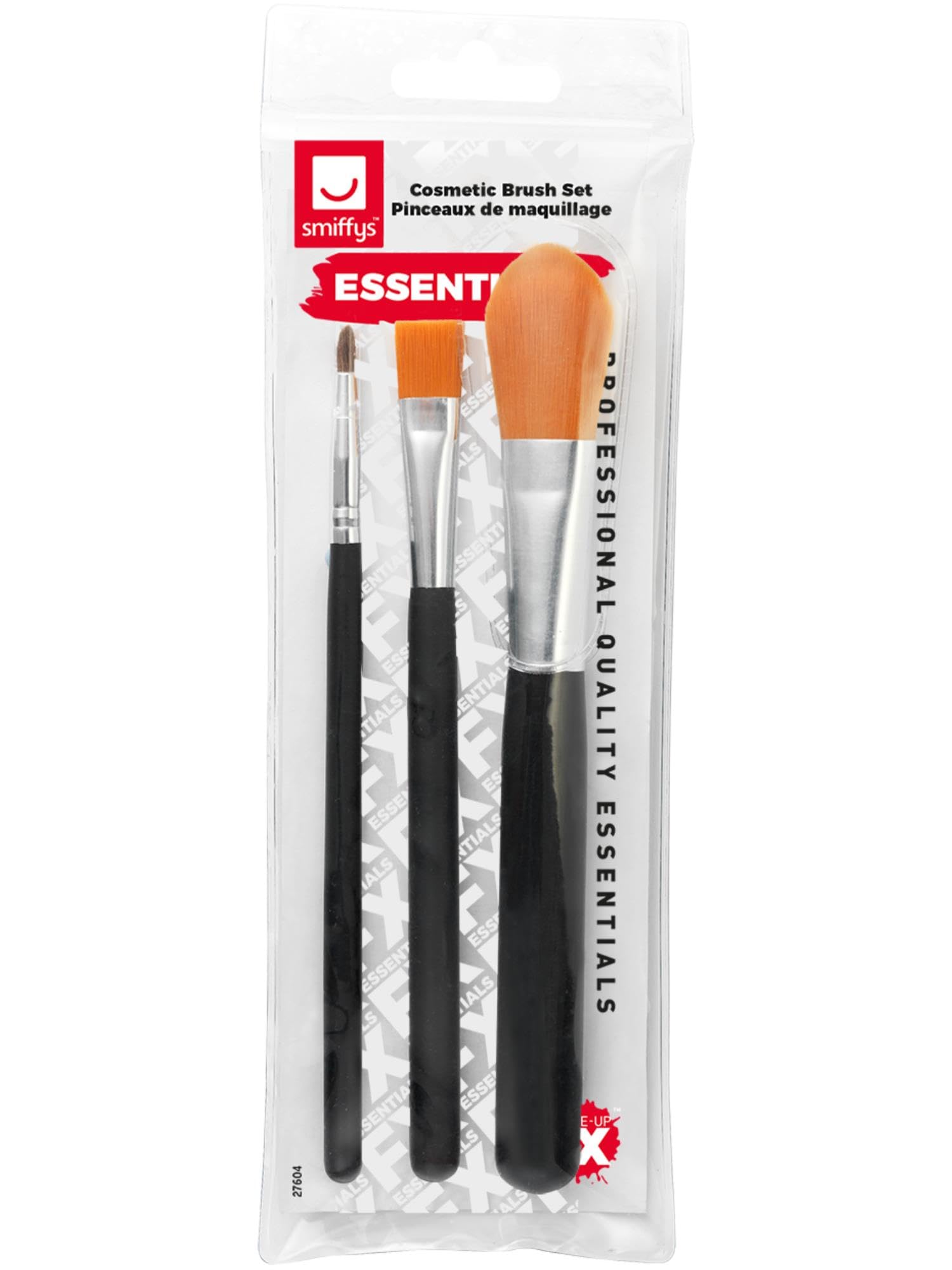 Smiffys Make-Up FX Essentials, Black Cosmetic Brush Set, Pack of 3 Styles, Cosmetics and Disguises Fancy Dress, Adult Dress Up Cosmetics & Disguises.