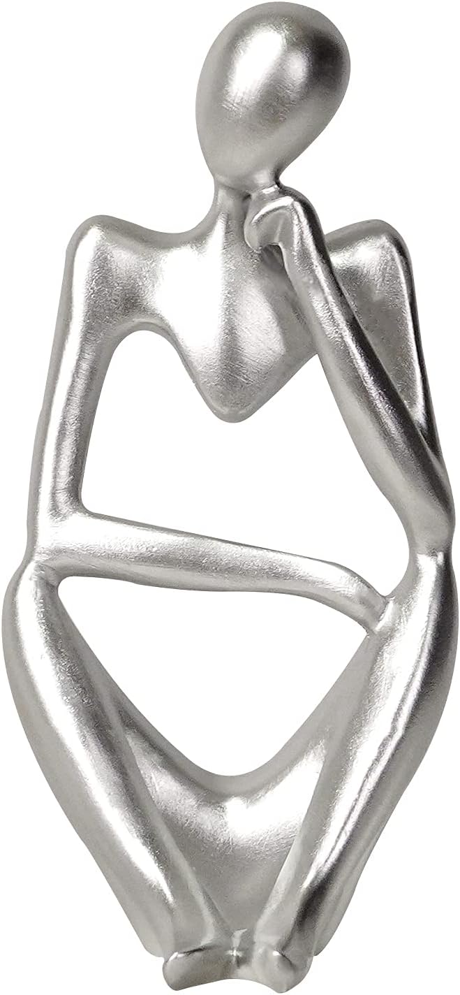 OzzptuuSandstone Resin Thinker Style Abstract Sculpture Statue Collectible Figurines Home Office Bookshelf Desktop Decor (Small Silver, Right)