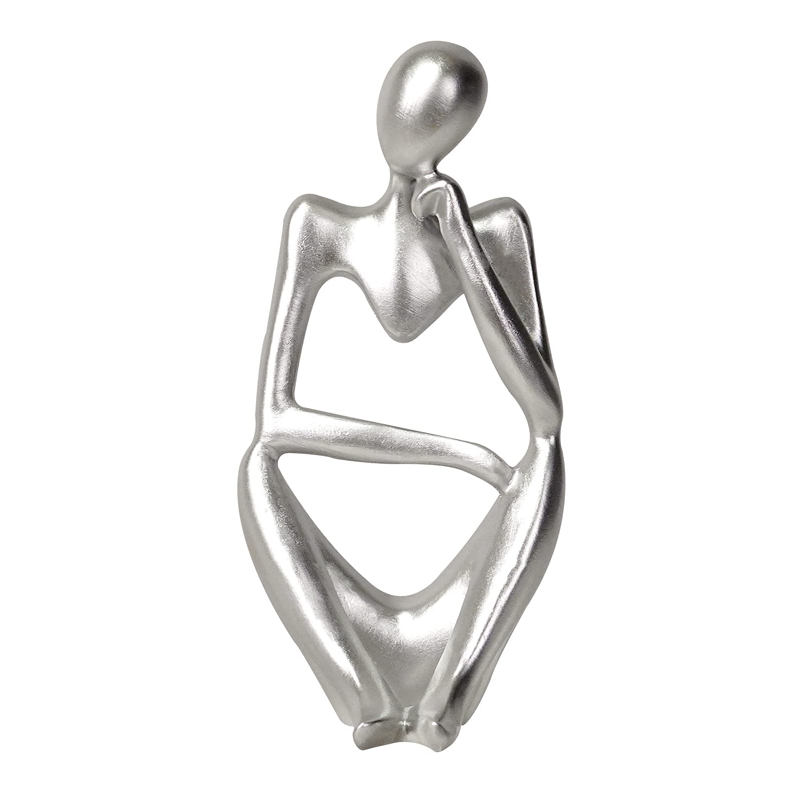 Sandstone Resin Thinker Style Abstract Sculpture Statue Collectible Figurines Home Office Bookshelf Desktop Decor (Small Silver, Right)