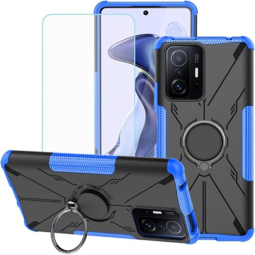 Bohefo Funda compatible con Mi 11T 5GMi 11T Pro 5G 21081111RG con protector de pantalla de vidrio templado, función atril con anillo magnético de