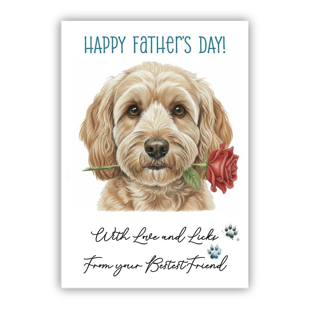 Father’s Day Card From the Dog – Cute Fathers Day Pet Card – “With Love and Licks” – Multiple Breeds Available (• Cavapoo fawn– Cavoodle)