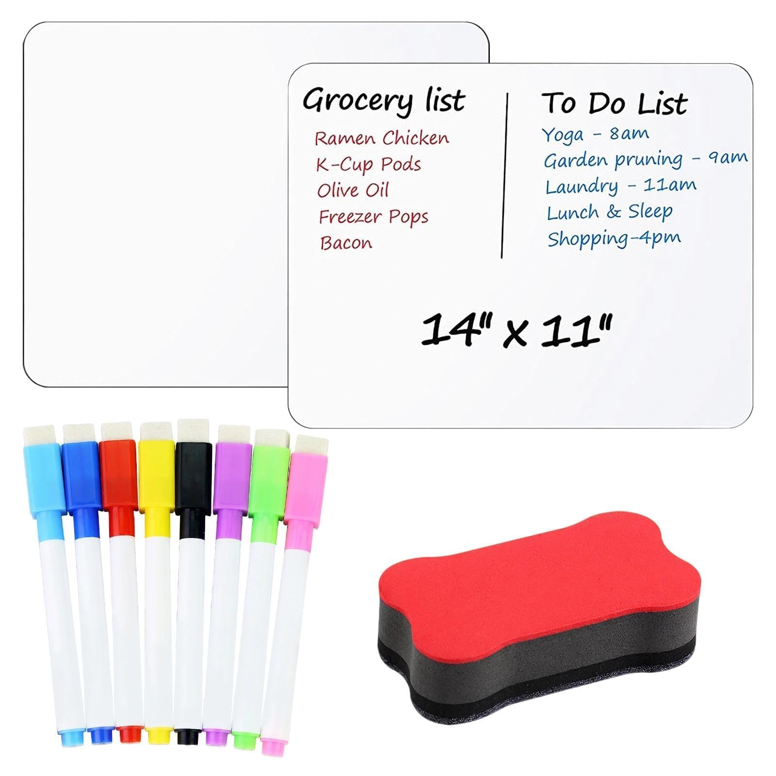 2 Pcs A4 Magnetic Whiteboard for Fridge, 21×30cm Small Magnet Dry Erase Board, Magnetic Kitchen Whiteboard Planner, with Marker Pen and Eraser, for Home Kitchen Refrigerator to Do List, Daily Planner