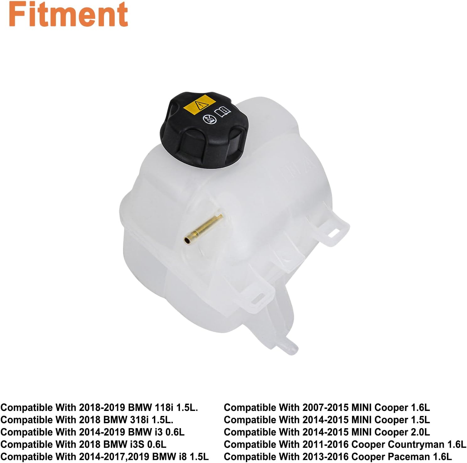 Engine Coolant Reservoir Radiator Expansion Tank(with Cap). Replaces Part # 603332,17137539267, 17137823626.Compatible With 14-19 BMW 118i 318i i3 i3s i8,07-16 Mini Cooper Countryman Paceman