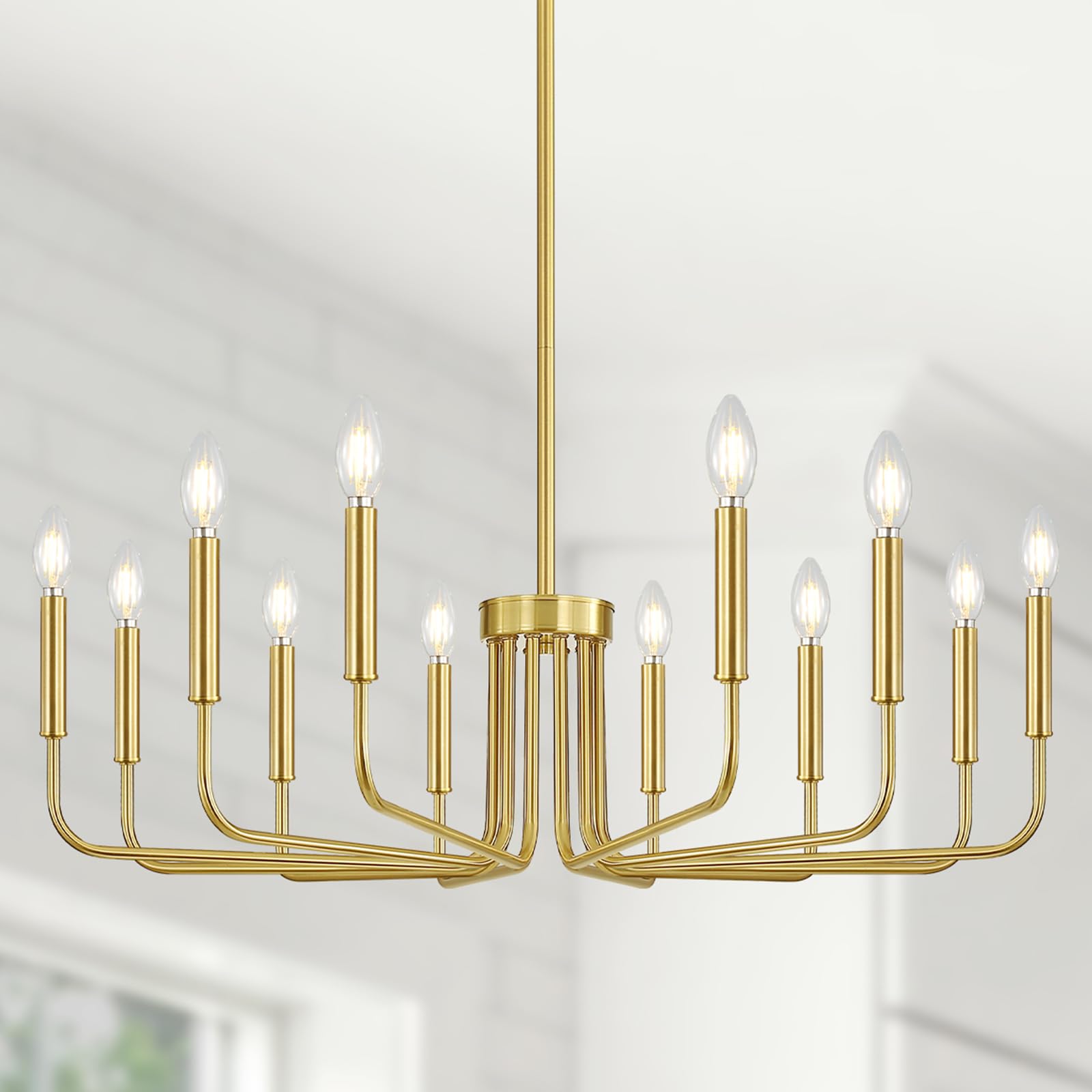 Yunnix 12 Light Gold Chandelier, Farmhouse Chandelier for Dining Room Light Fixture Hanging, UL Listed Industrial Modern Chandelier for Bedroom, Foyer, Kitchen, Living Room, No Assembly Required