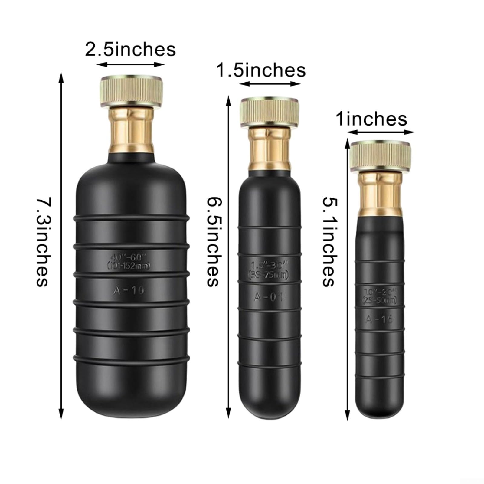 Juego de 3 piezas de goma para limpieza de tuberías de 1 a 6 pulgadas, desatascador de alta presión para cocina, baño, ducha, piscina, liberación rápida de obstrucciones