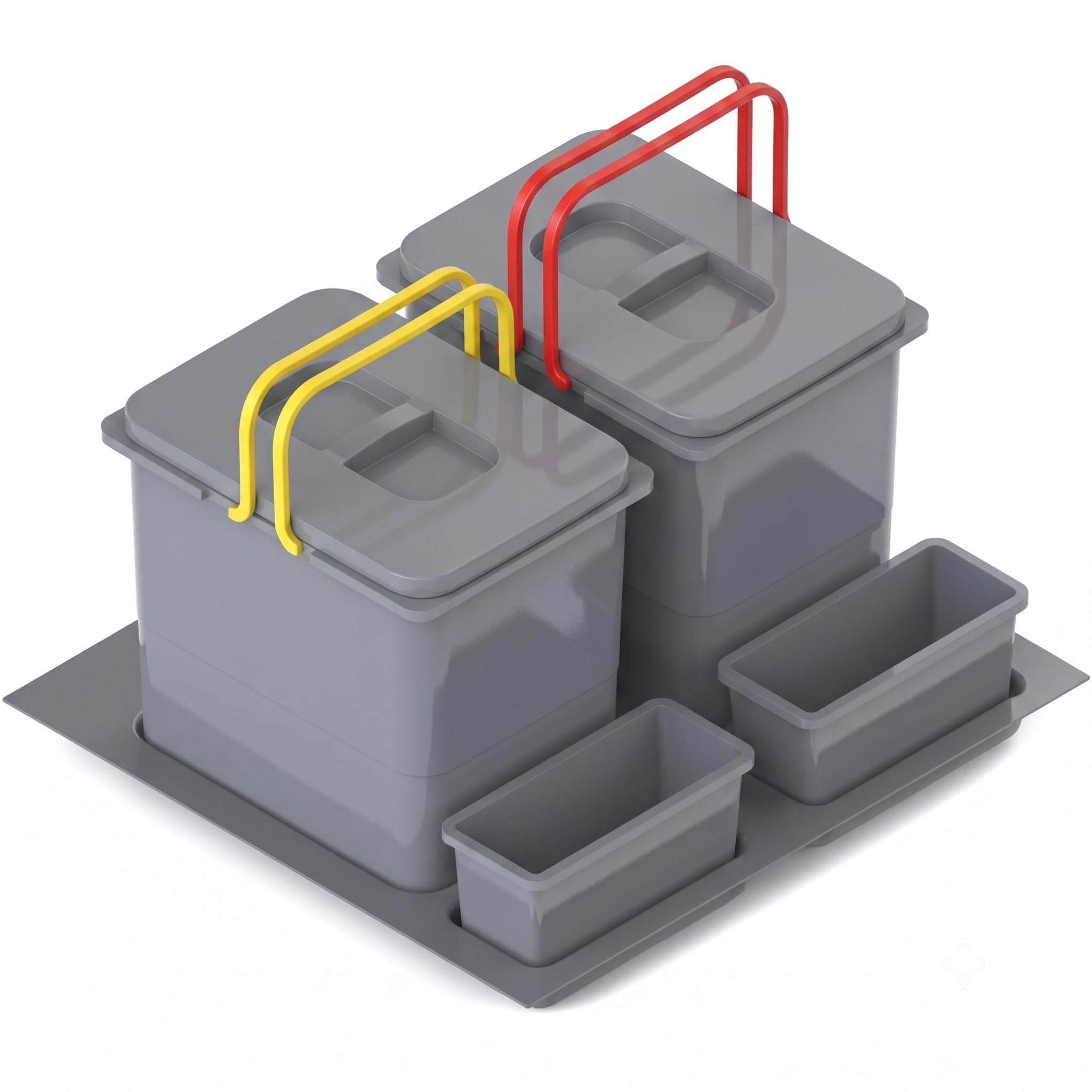 Mülltrennsystem Küche für 60 cm Schrank 2-fach 52,5x49x30 cm (2x 15L) mit Deckel Einbau Abfallsammler für Schubladen Küchenabfalleimer Abfalltrennung Abfallbehälter Set Silberfarben