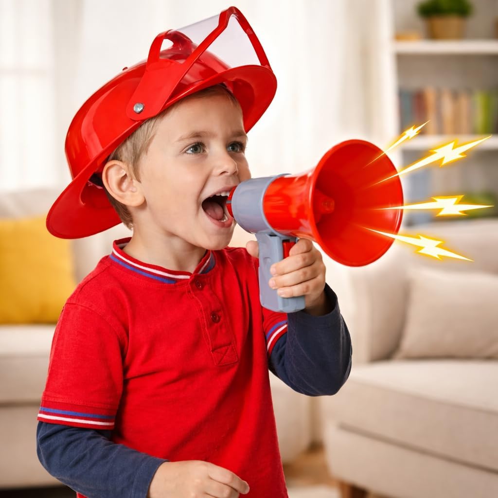 Liberty Imports 10 PCs Fireman Gear Firefighter Costume Role Play Career Dress Up Starter Toy Accessories Pretend Play Set with Helmet, Tools for Kids, Toddlers