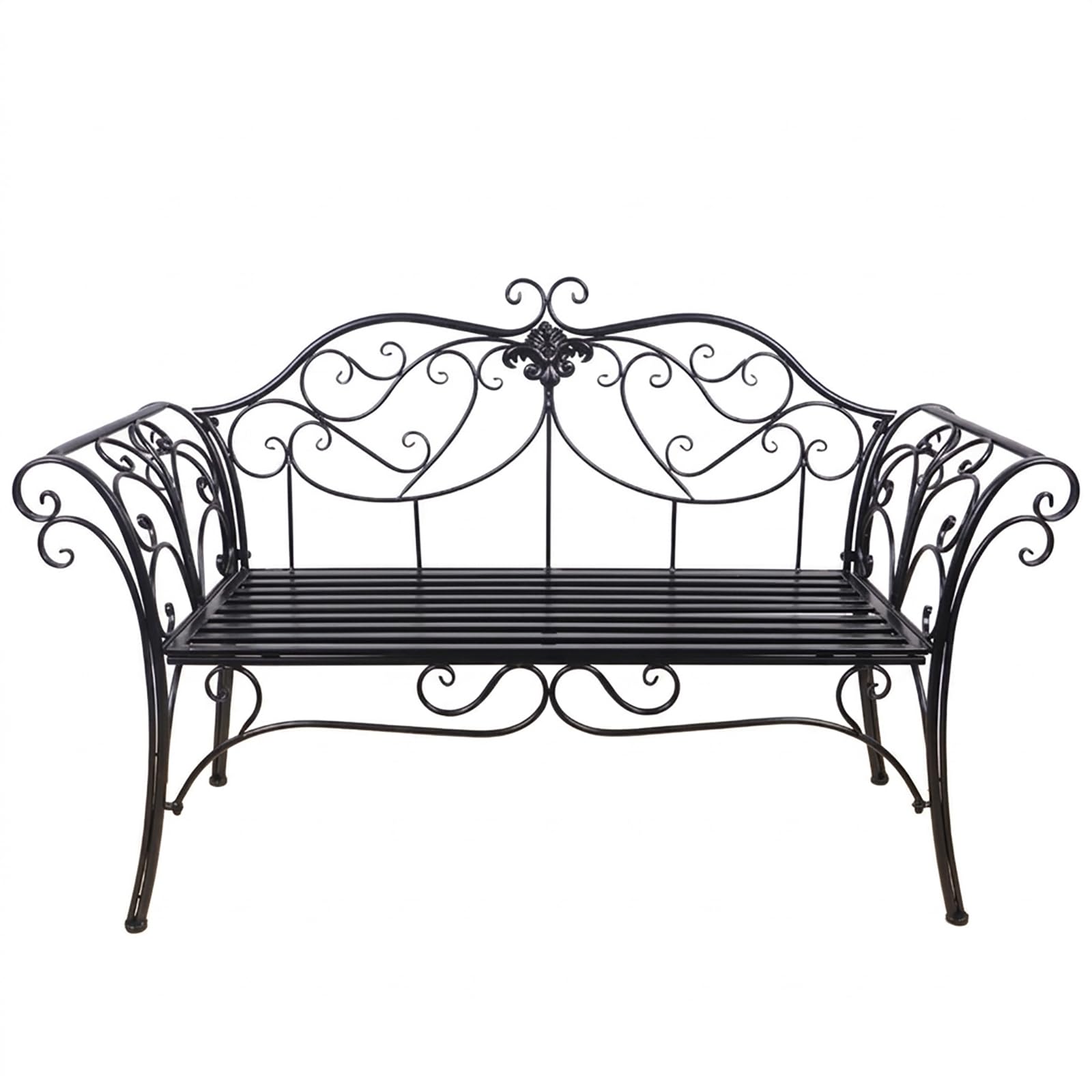 Banco de jardín de metal retro para 2 plazas de hierro fundido negro