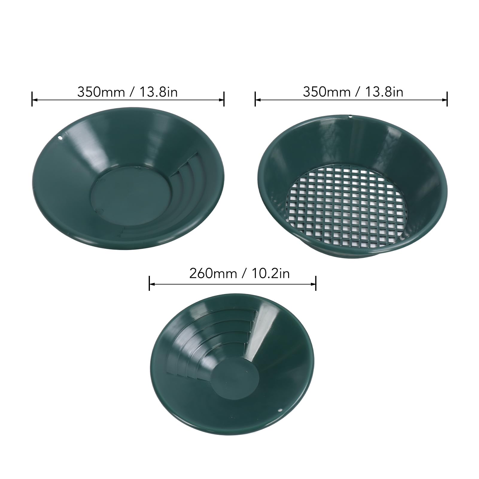Pan de Prospection D'or, Kit D'orpaillage 3PCS, Plastique Actionné à la Main Casserole Ronde en or Pan de Dragage en or équipement D'extraction D'or