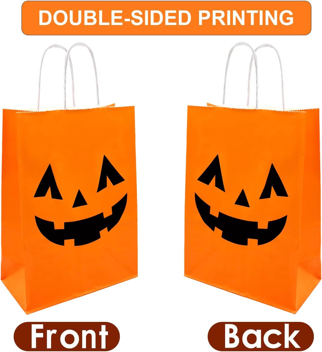 100 Pieces Halloween Pumpkin Gift Bags Trick or Treat Kraft Paper Candy Goodie Bags with Handle for Halloween Party Favors Supplies