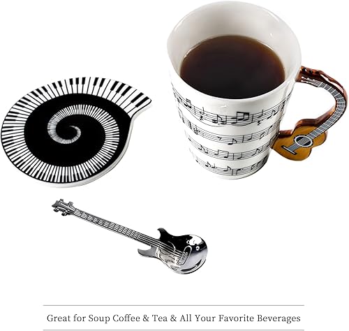 Miniatura 6 de Taza de café de guitarra con tapa temática de música fresca, diseño de mango de guitarra y cuchara de guitarra, gran regalo para profesores de