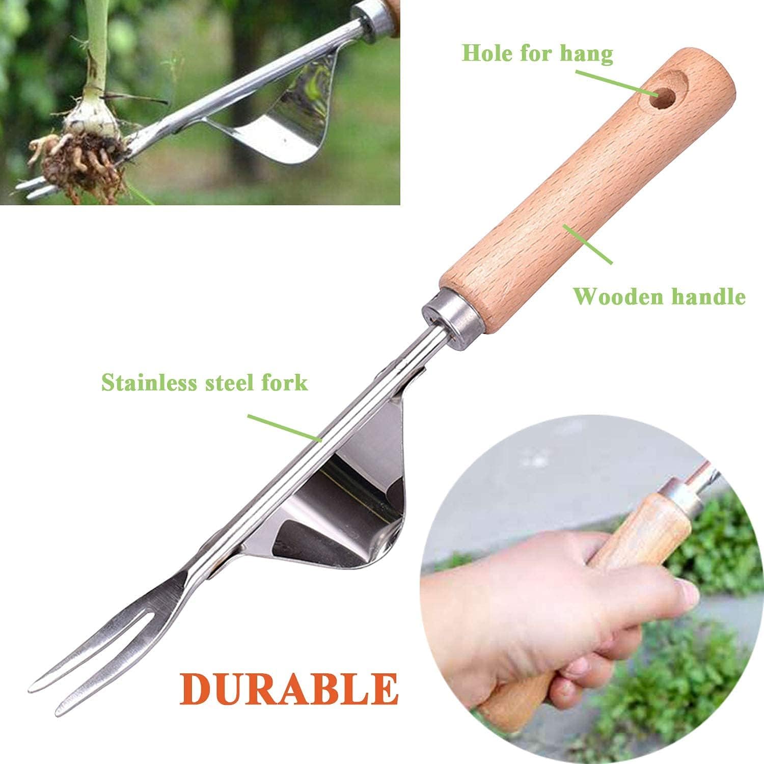 Hovico Manual Hand Weeder - Bend-Proof Leverage Base for Super Easy Weed Removal & Deeper Digging, Smooth Natural Wood Handle and Leverage Metal Base for Yard Lawn and Farm : Patio, Lawn & Garden