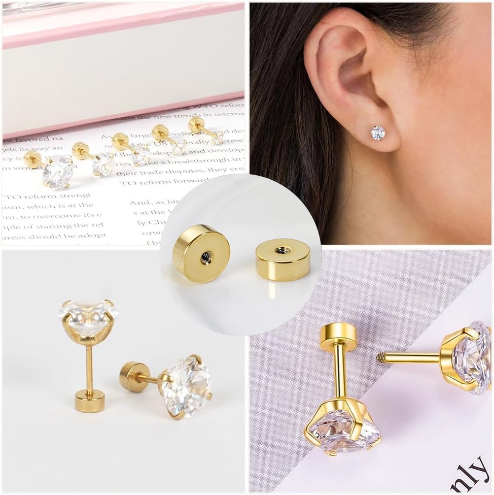 Stainless Steel Earring Backs, 2mm Flat Back Earrings for Stud, 20pcs Gold 20G(0.8mm) Screw Replacement Backs for Women Men Earrings Studs Dainty Push Pin Cartilage Earring - Image 7