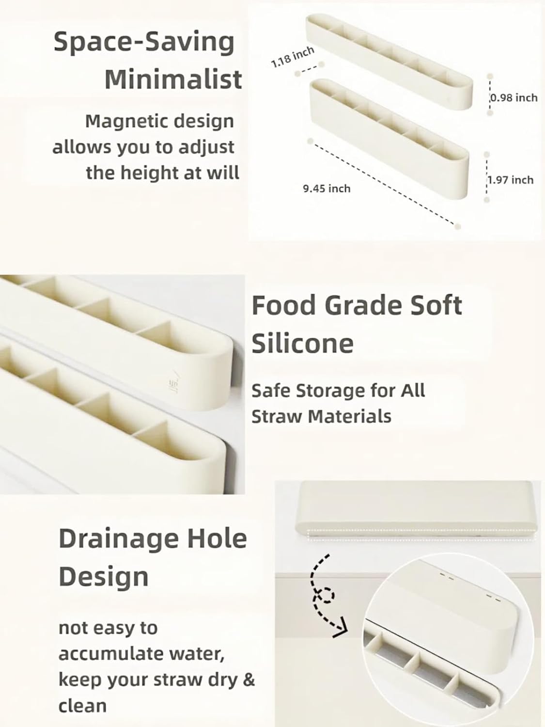 Magnetic Silicone Straw Organizer Holder for Refrigerators, Metal Cabinets, Reusable Tumbler Straw Storage Dispenser for Counters Cupboards Kitchen, Strong Magnet Mount & Adjustable Height (Beige) - Image 5
