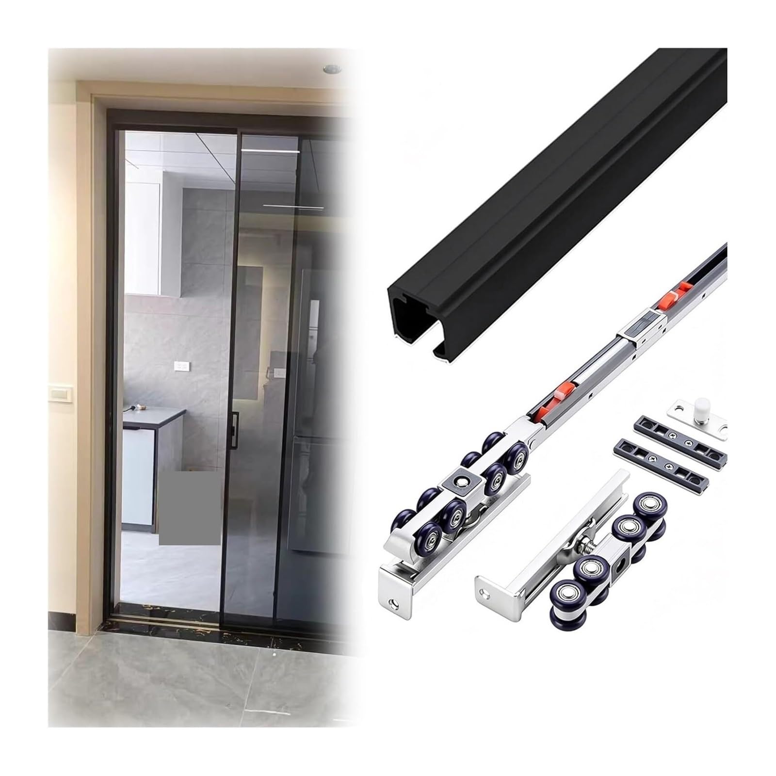 EBZFASO Sliding Door Track, Ceiling Mount Sliding Door Track Kit Soft Close(3.4m/11.2ft)