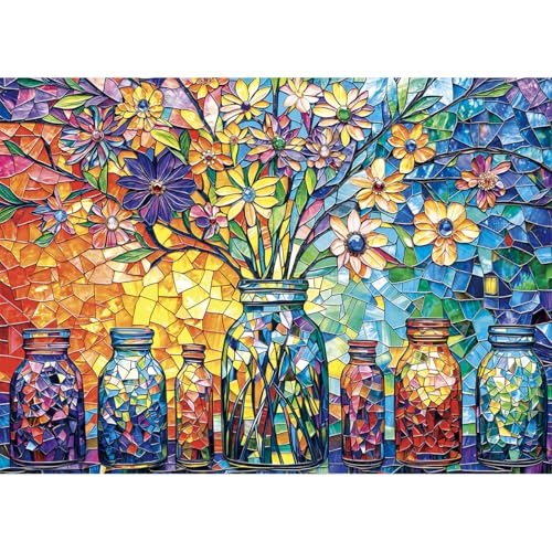 HUADADA Puzzle 1000 pièces Puzzle 1000 pièces Adulte Classique Puzzles Cadeau Fleur de Verre