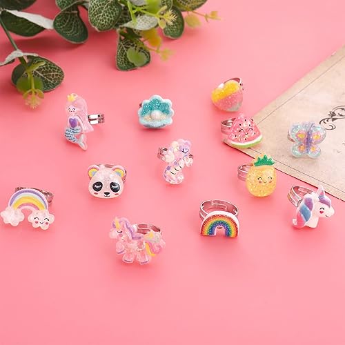 Miniatura 4 de SOTOGO Juego de 24 anillos y pulseras para niñas, regalo colorido, recuerdos de fiesta, amistad, juego de disfraces, joyería para niños pequeños,