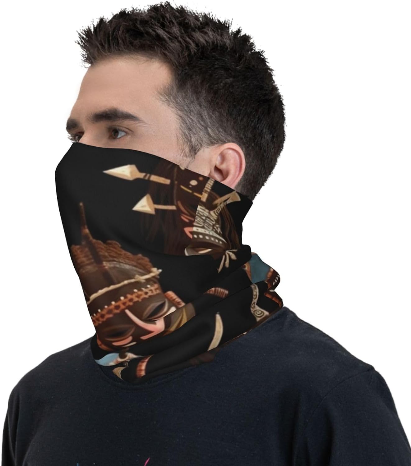 African Ritual Ethnic Tribal Neck Gaiter UV Sun Protection Face Mask Scarf Cooling Breathable Face Cover for Men Women Elastic Balaclavas Versatile Bandana, Sun & Wind-proof for Skiing Hiking