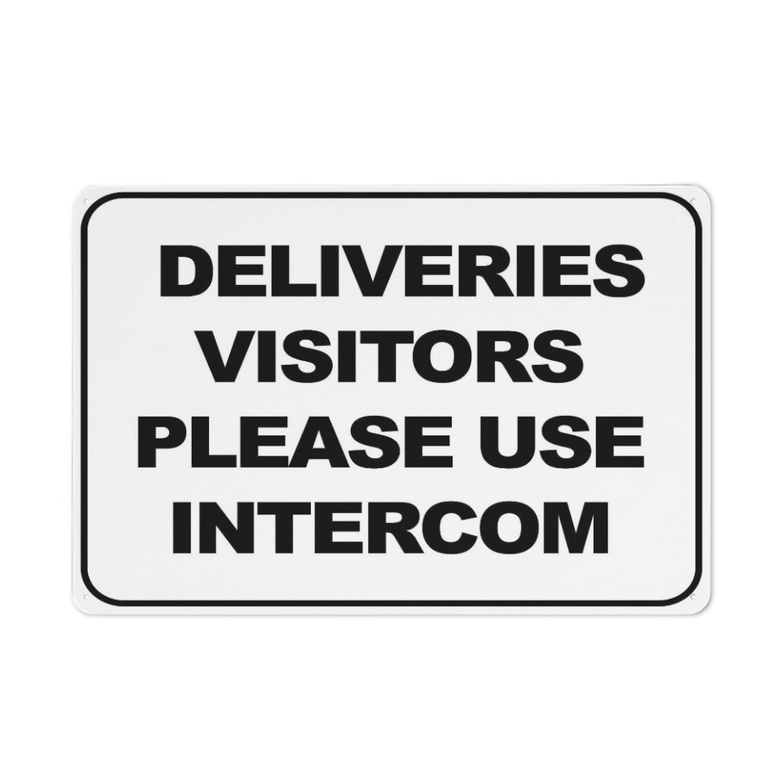 Metal Tin Signs Deliveries Visitors Please Use Intercom 8"x12" Rust-Resistant Aluminum Sign - Indoor & Outdoor Use for Fence & Yard