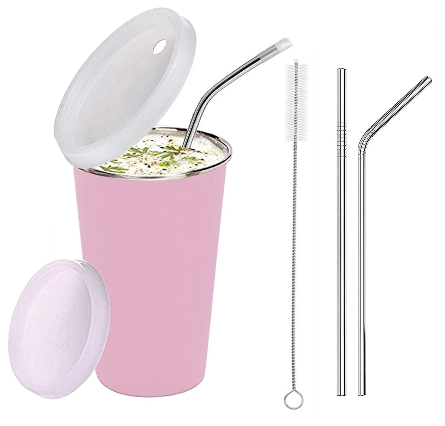 PARABRAHMA Stainless Steel Sipper for Kids with Straw Glass for Kids Milk Tumbler with Straw and Lid Sippy Cup with Gum Protection for Kids 2 Straw and 1 Cleaning Brush (300 ml, 1-4 Years) (Pink)-picture-12
