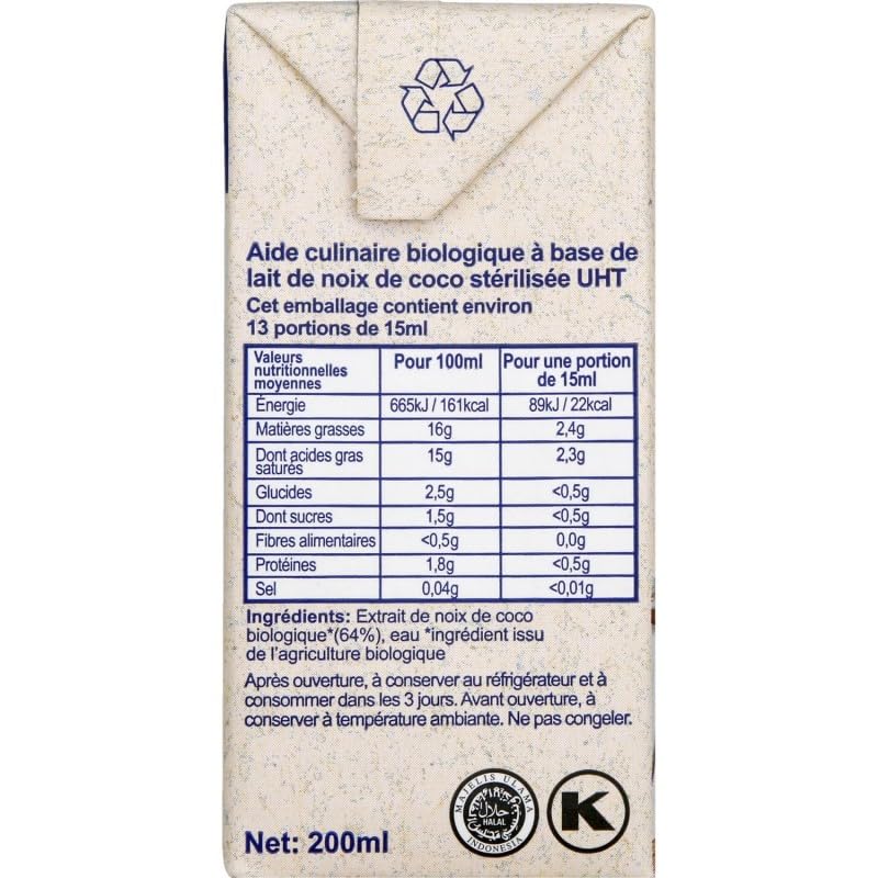 KARA Lait de Coco Bio - Brique de 200ml - Saveurs exotiques de l'Asie - Idéal pour cuisiner des plats authentiques. - Lot De 6 - Vendu Par Lot
