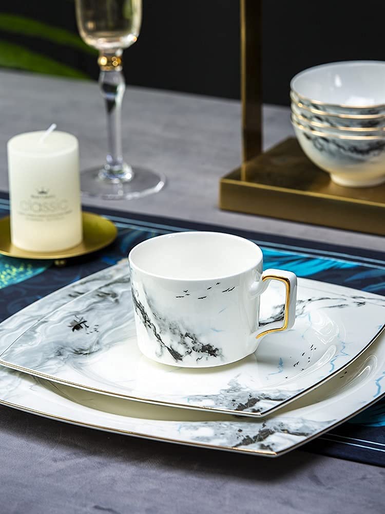 Zestaw obiadowy na przyjęcie rodzinne, hotelowa restauracja, 70 elementów, chiński zestaw obiadowy, ceramiczny, marmurowy wzór, zastawa stołowa, prezent dla 6-10 osób