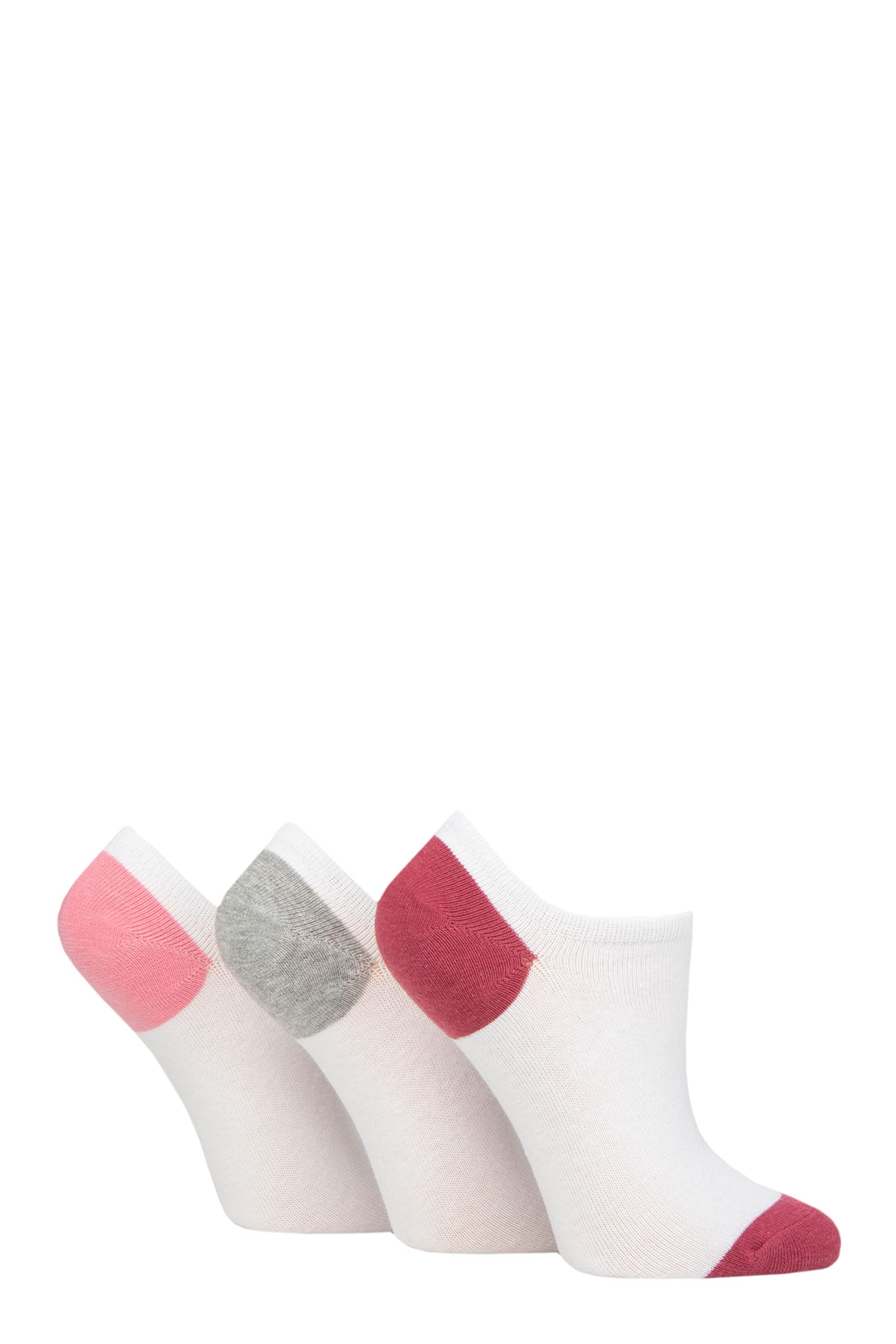 Pringle Ladies Plain Cotton Secret Socks Pack of 3 White/Pink/Grey Heel & Toe 4-8