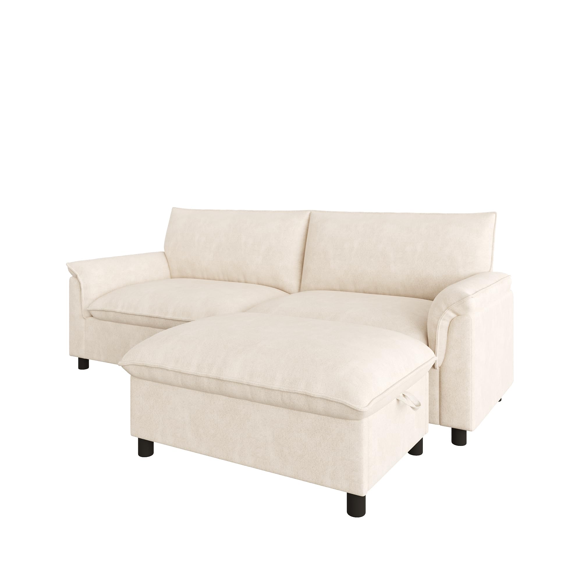 Merax Ecksofa L-Form 2-Sitzer Cloud Sofa mit Stauraum, Modulare Couch mit Flexibler Ottomane, Kleines Schlafsofa Polstersofa mit hoher Rückenlehne für Wohnzimmer, 216cm, Beige