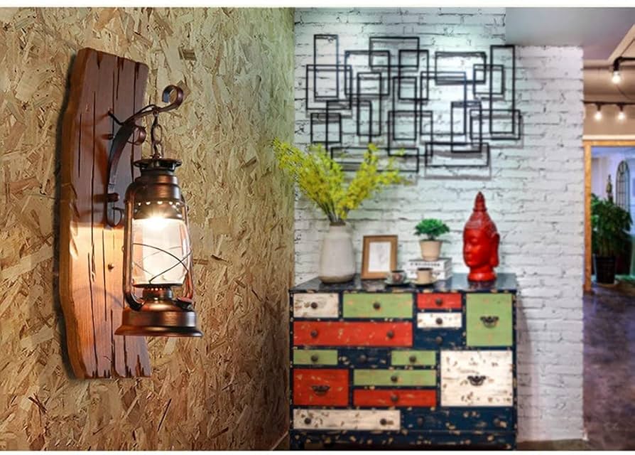 SCZWP8 Antique Vintage Wooden Wall Lights Fixture with Glass