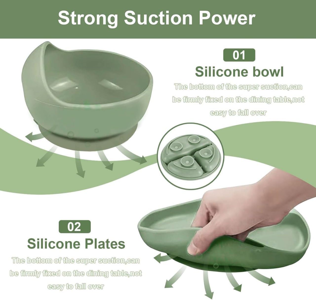 7Seas Silicone Baby Feeding Set, 6Pcs Baby Weaning Supplies, BPA Free, Non-Toxic | Strong Suction Plate & Bowl, Self –Feeding Utensils, Bib & Sippy Cup | Soft Silicone Tableware Foe 6+ Month Infant 1