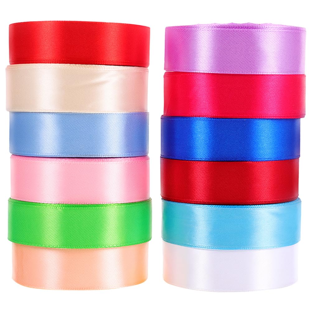 SHINEOFI 12 rouleaux Lot de Rubans Cadeau Multicolores Polyester pour Décoration Bricolage et Artisanat Créatif