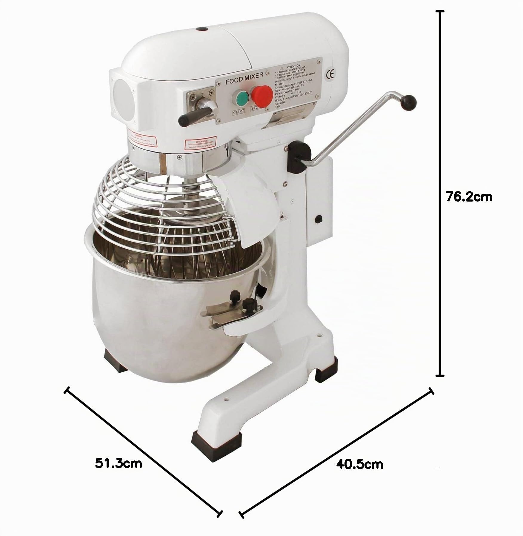 KuKoo - Batidora de batidora planetaria para amasar profesional de 20 litros con 3 accesorios