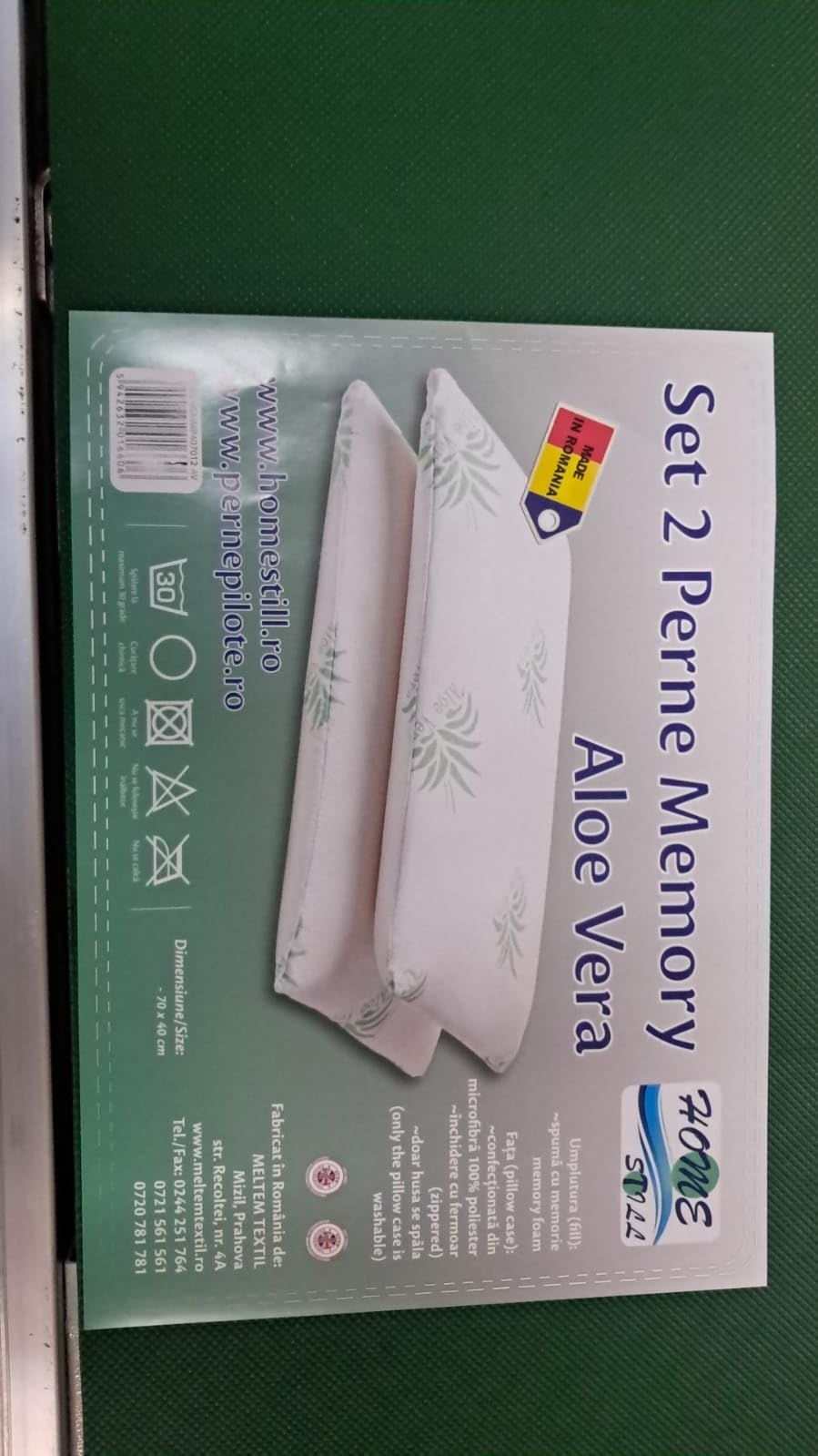 HOME STILL Juego de 2 almohadas de espuma viscoelástica, 40 x 70 x 12 cm, diseño de aloe vera, exterior de microfibra agradable al tacto, soporte para el cuello, sueño profundo y cómodo, lavable a