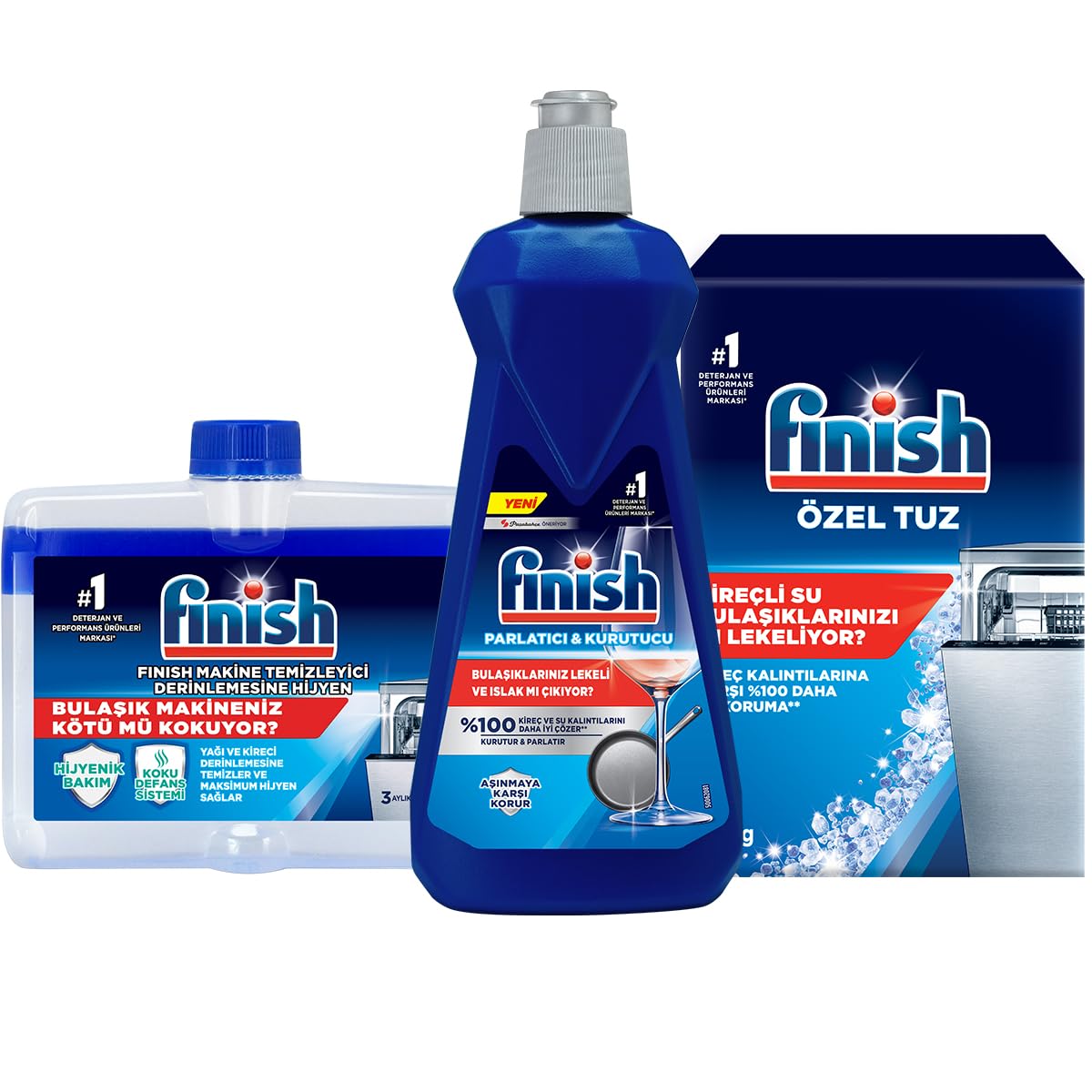 Finish Temizlik ve Bakım Seti (Parlatıcı 400 ml + Makine Temizleyici Sıvı 250 ml + Tuz 500 g)