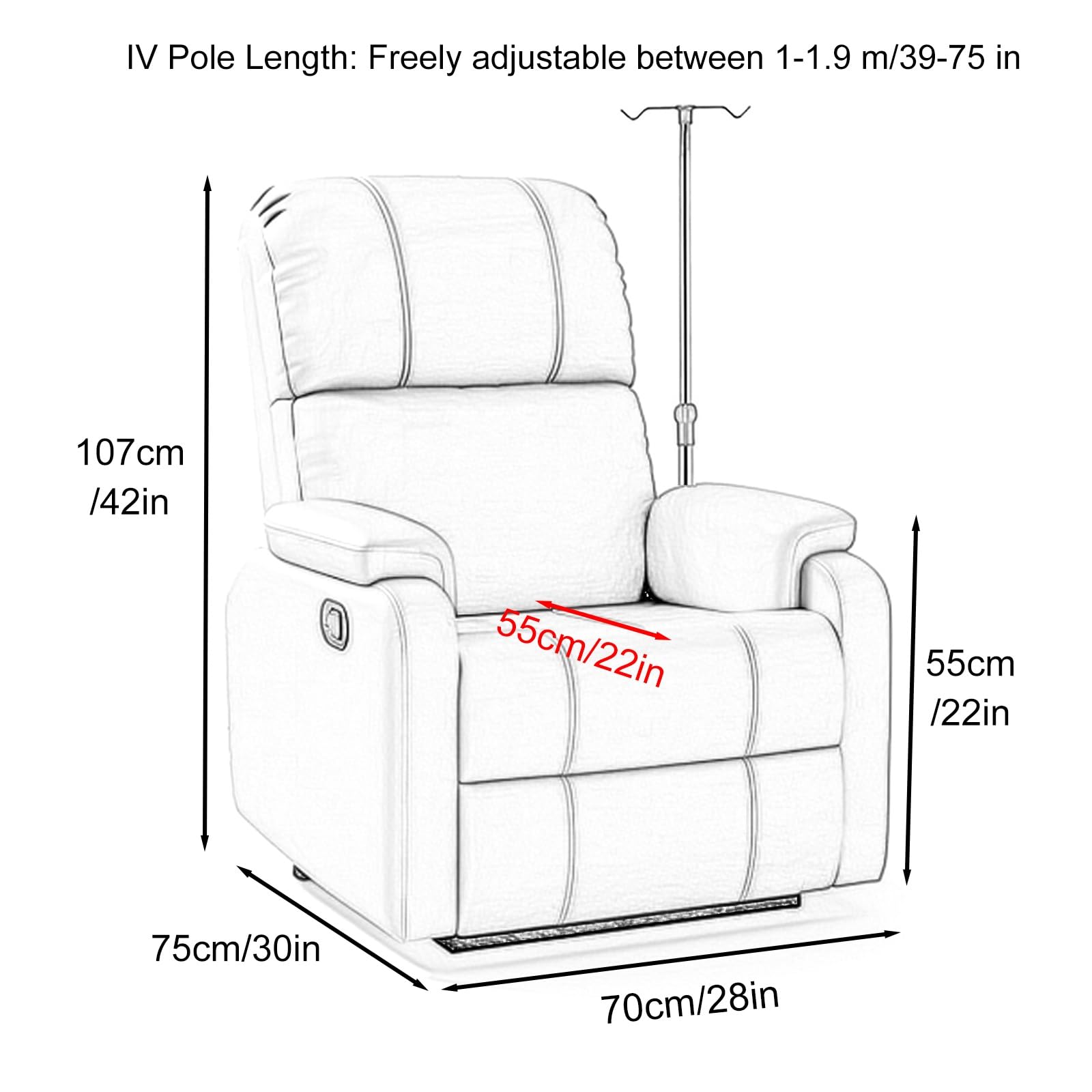 Krzesło Szpitalne do Pobierania Krwi z Uchwytem do Kroplówek, Ergonomiczne, w Pełni Rozkładane Krzesło z Wygodnym Siedziskiem Szpitali, Klinik, Udźwig 400 Kg(Orange)