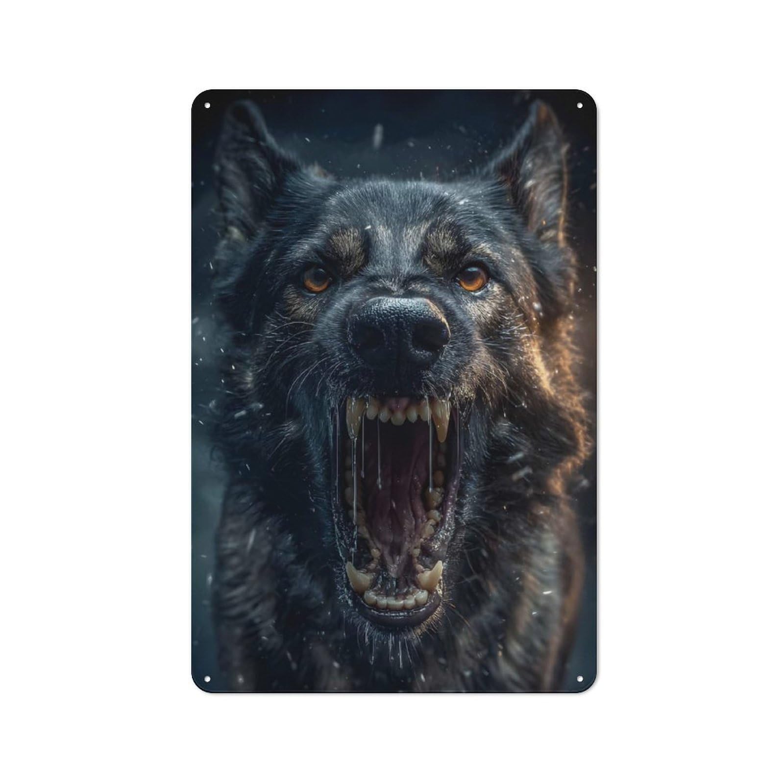 Junmoney Style-23 Industrial Aggressive Wolf Portrait Decorative Metal Plaque 30X20cm, Studio Wall Art For Flat, Bar, Studio Or Gallery Wall