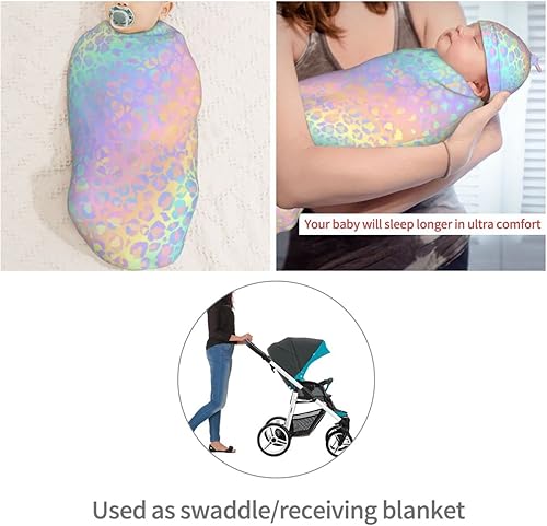 Miniatura 4 de Juego de mantas holográficas de leopardo para recién nacidos, manta de recepción suave para bebé, saco de envoltura para baby shower, regalo para