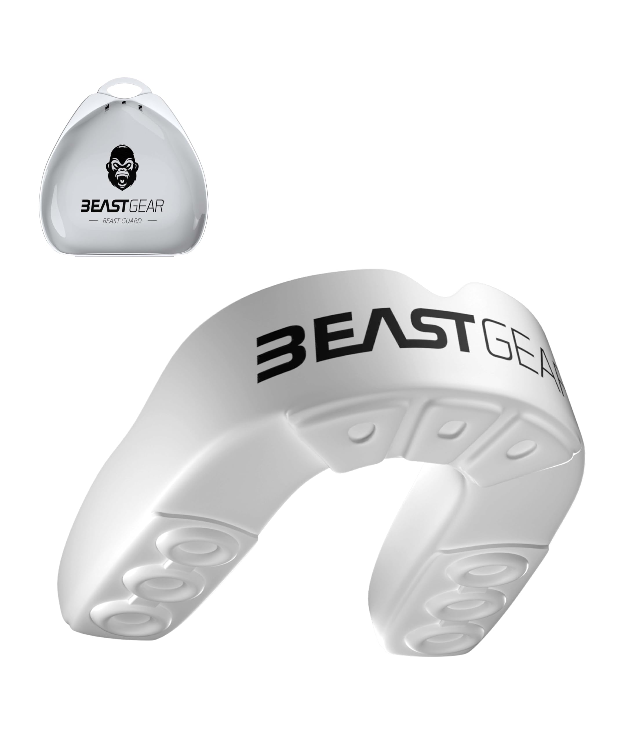 Beast Gear Mundschutz/Zahnschutz - Für Boxen, MMA, Rugby, Kickboxen, Judo, Karate, Hockey & Kampfsport, Sport Zahnschutz mit Praktischer Aufbewahrungsbox, Schützt Zähne, Zahnfleisch & Kiefer,Weiß