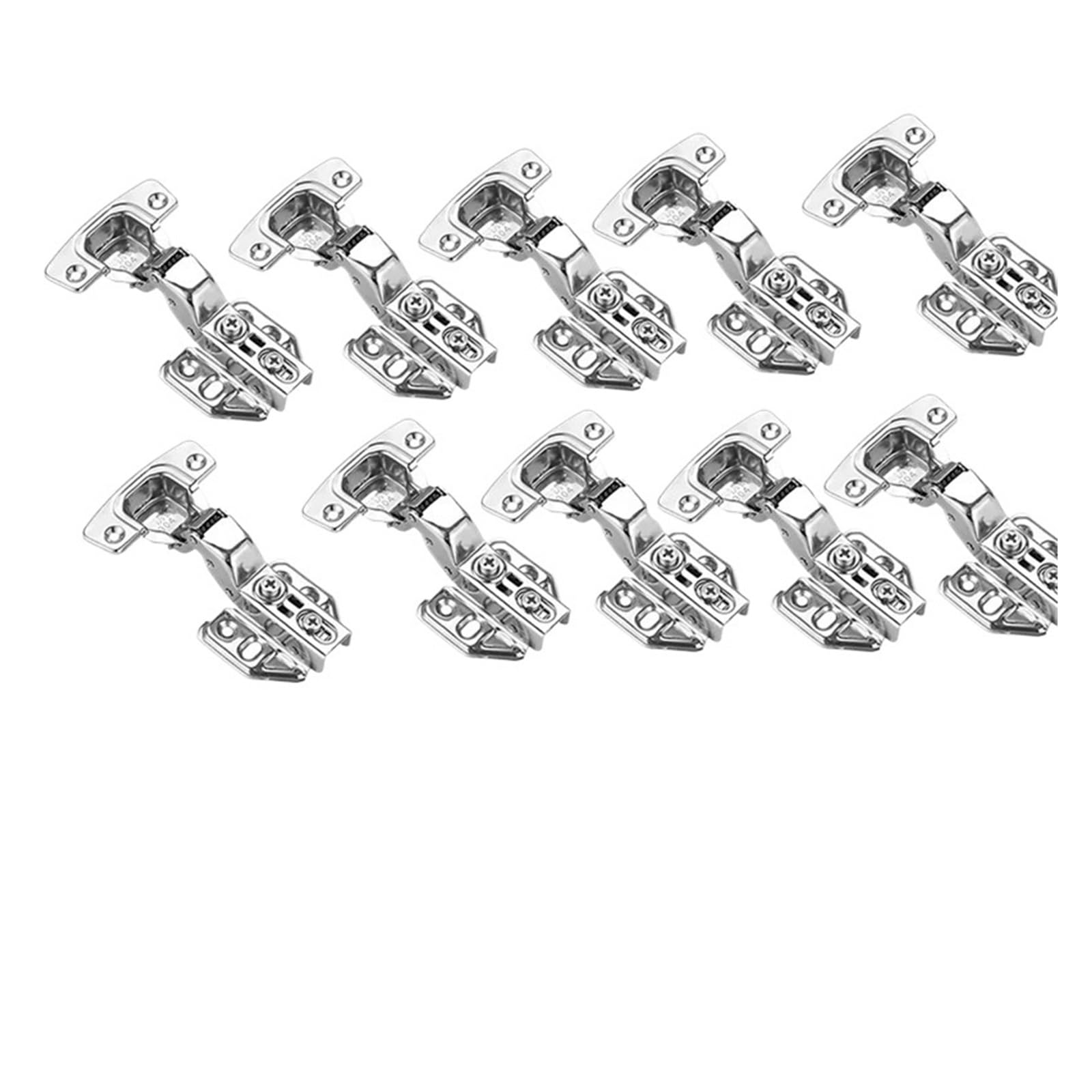 4-20Pcs Stainless Steel Cabinet Door Hinges Hydraulic Damper Buffer Soft Close Quiet Wardrobe Concealed with Screws(Full Overlay 10Pcs)