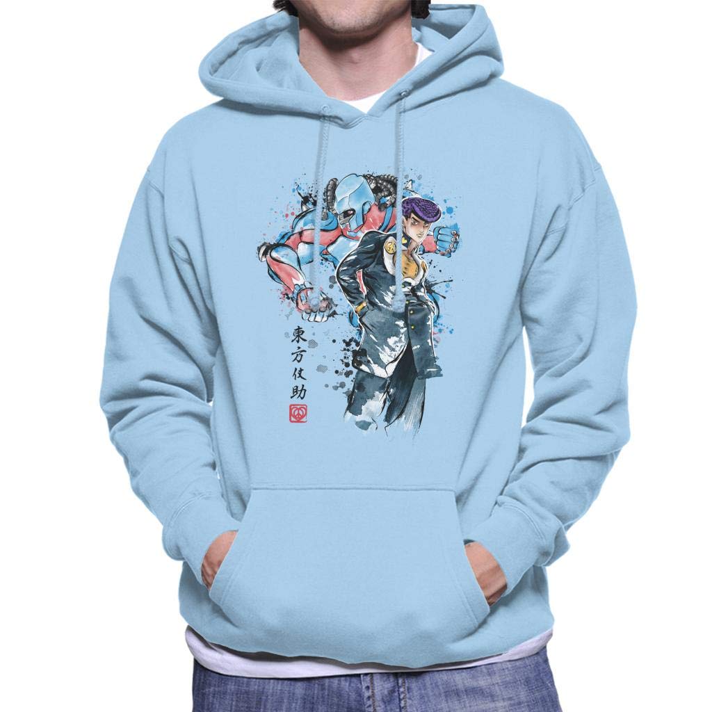 Cloud City 7 Men's Sky Blue Josuke Higashikata Watercolour Jojos Bizarre Adventure Hooded Sweatshirt