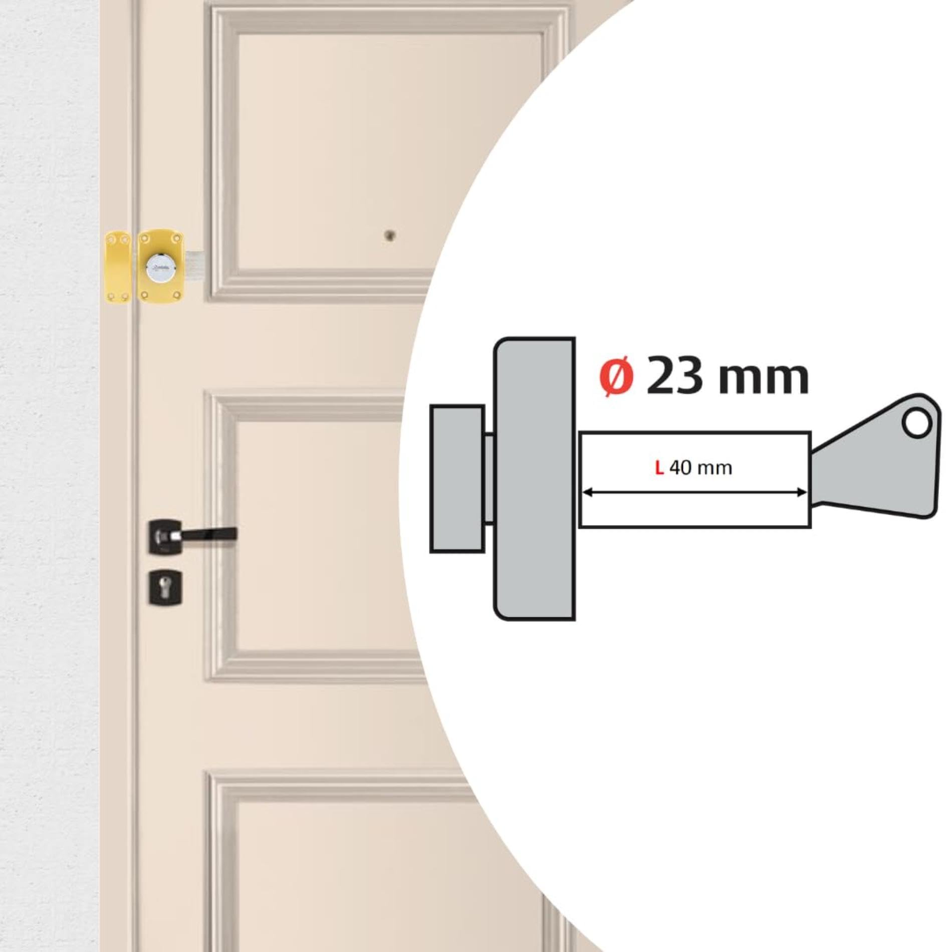 Vachette Verrou de porte Bouton/Cylindre CYCLOP - Ouverture à Bouton intérieur, Clé extérieur - Cylindre ø 23 mm, Longueur 40 mm, 5 goupilles - 67600-40/SC - Anti crochetage - 3 clés