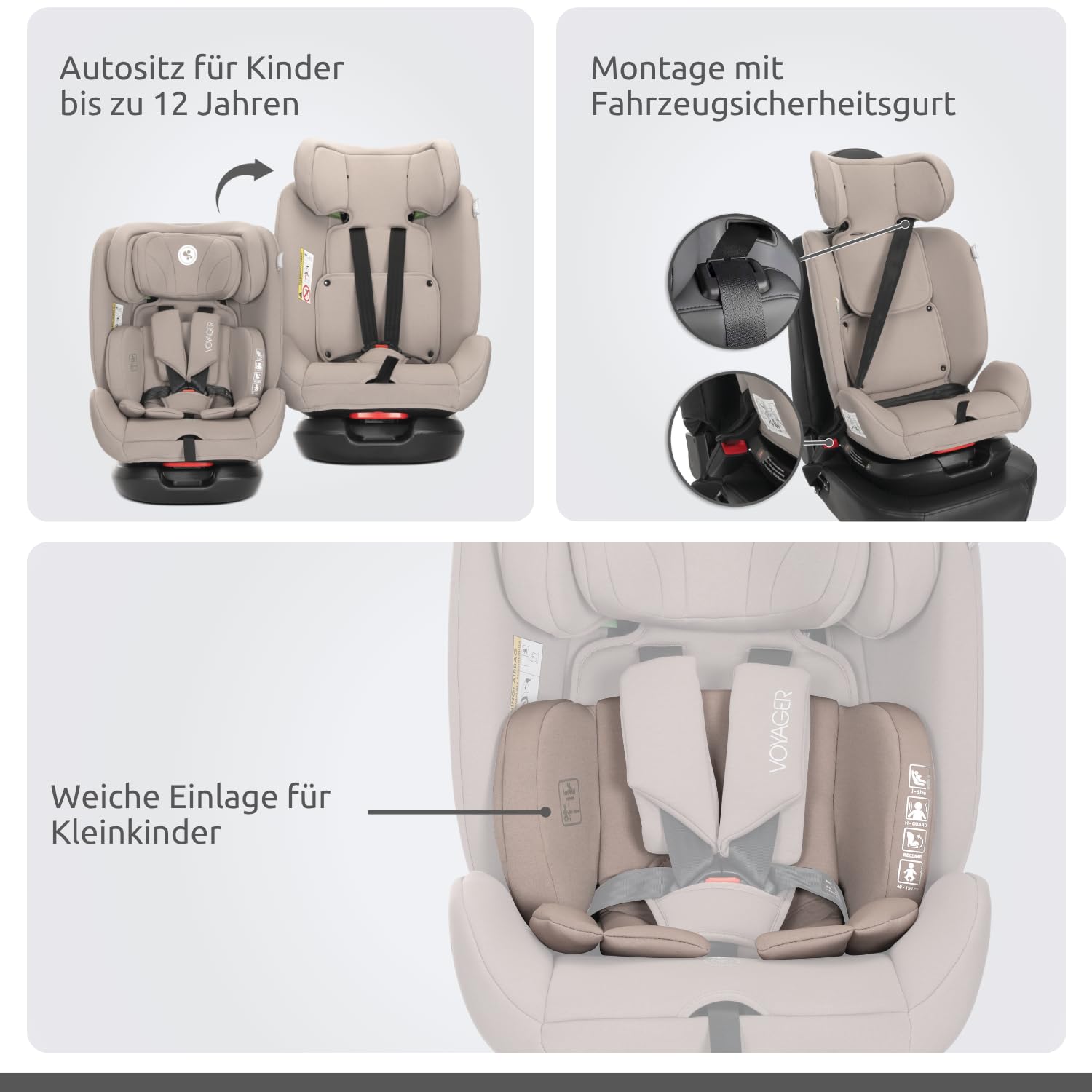 Lorelli Fotelik dziecięcy rosnący wraz z dzieckiem [bez Isofix] i-Size 40-150 cm, fotelik samochodowy dla dziecka Voyager, grupa 0+/1/2/3, fotelik samochodowy dla dzieci od urodzenia do 12 lat, 0-36
