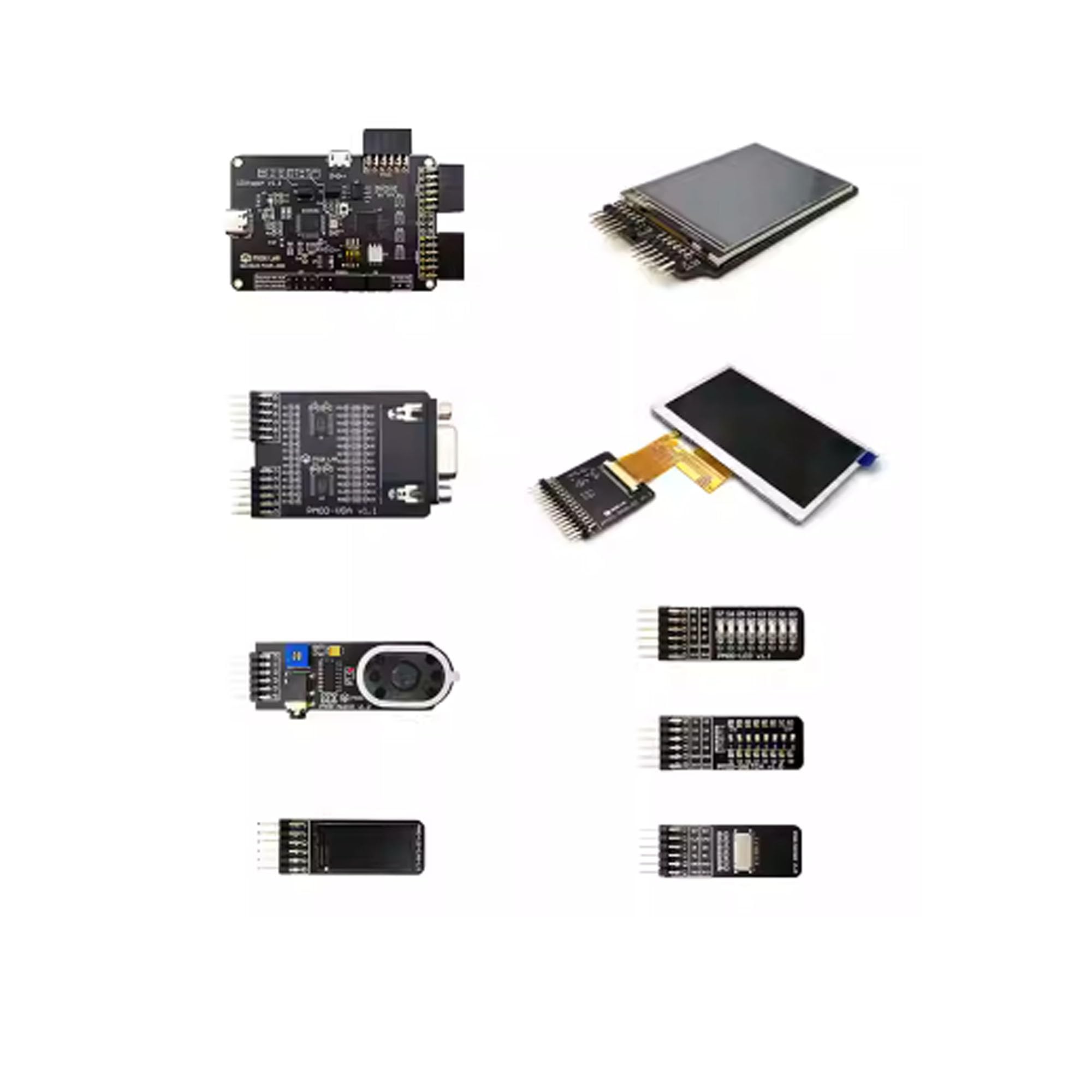 iCESugar FPGA Einsteiger-Komplettset mit 8 PMOD-Modulen inkl. Displays | Komplettset mit 8 PMOD-Modulen (LED, Tasten, SD, VGA, LCD/TFT etc.) – Keine zusätzlichen Teile nötig