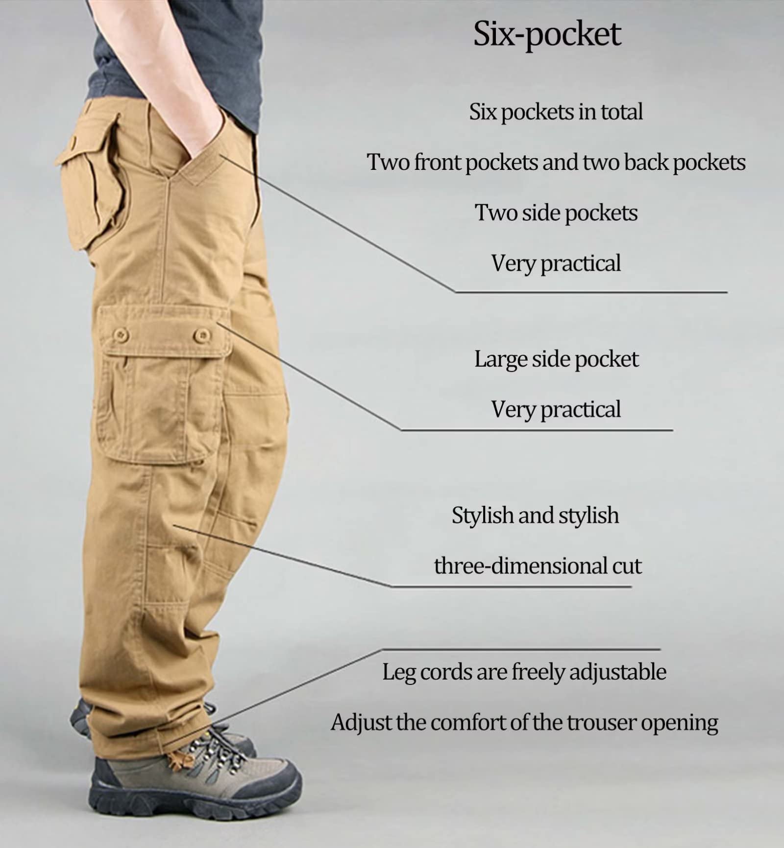 Tactical Pants Combat Cargo Trouser Mens Work Trousers Cotton Pants Outdoor Camping Hiking 6 Pockets Ripstop Walking Workwear Pants